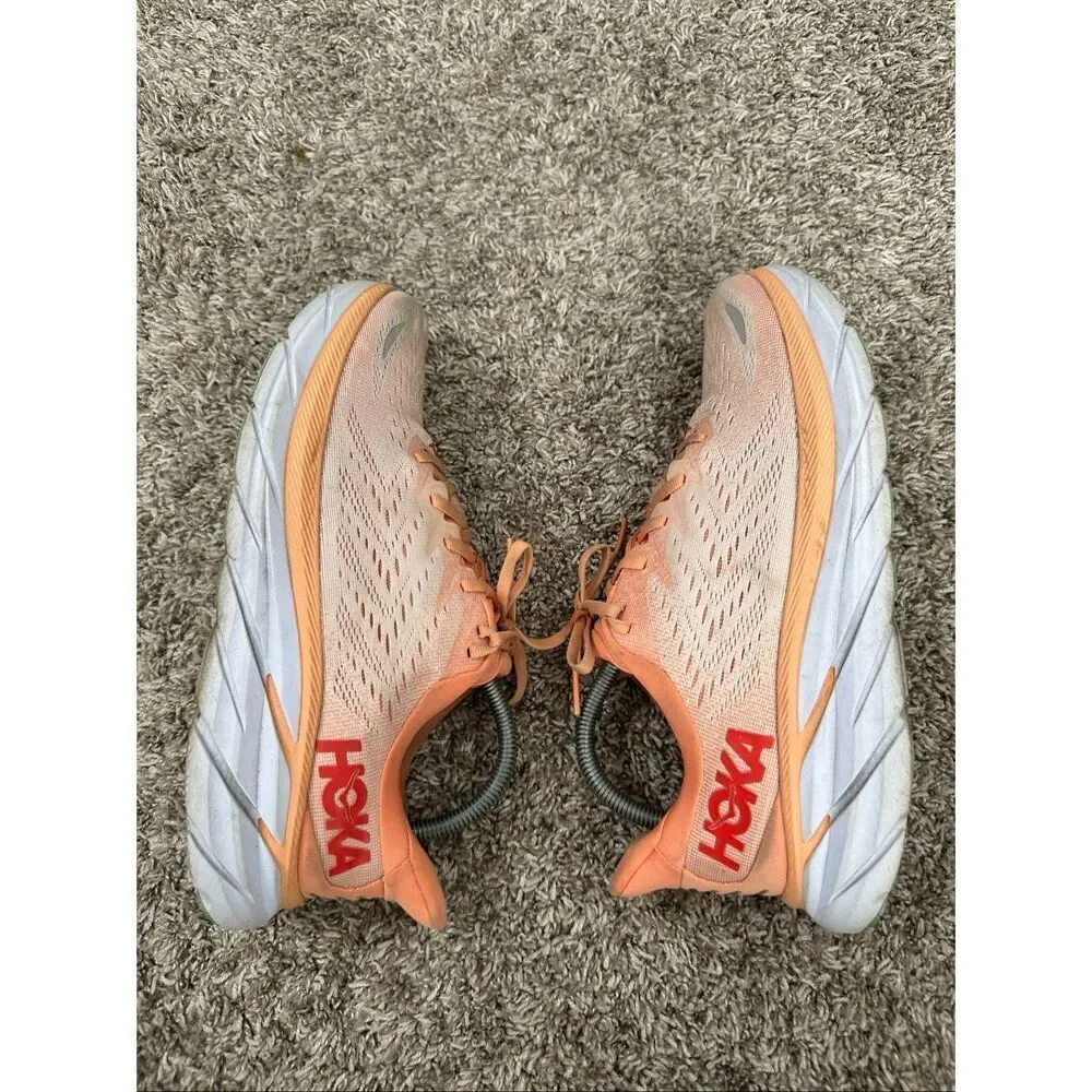 Hoka One One Clifton 8 Women's Size 9.5B High Cushion Running Shoes Coral Orange